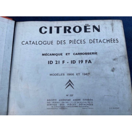 CATALOGUE DES PIECES DETACHEES ORIGINAL CITROEN ID 19 ID 21 BREAK 1967