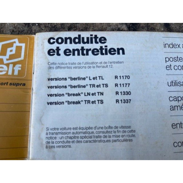 Notice emploi Renault 12 R1170 R1177 R1330 R1337