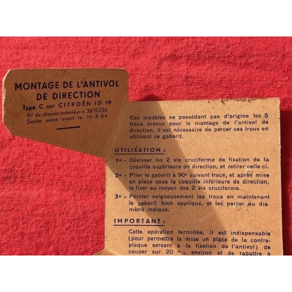 Accessoire antivol neuf Simplex Citroën ID DS 19 BVM maxi 1964 complet