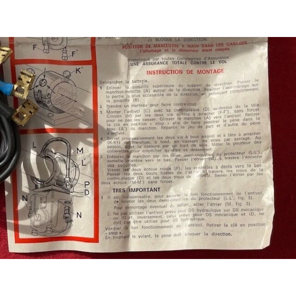 Accessoire antivol neuf Simplex Citroën ID DS 19 ou 21 BVM avec option démarrage