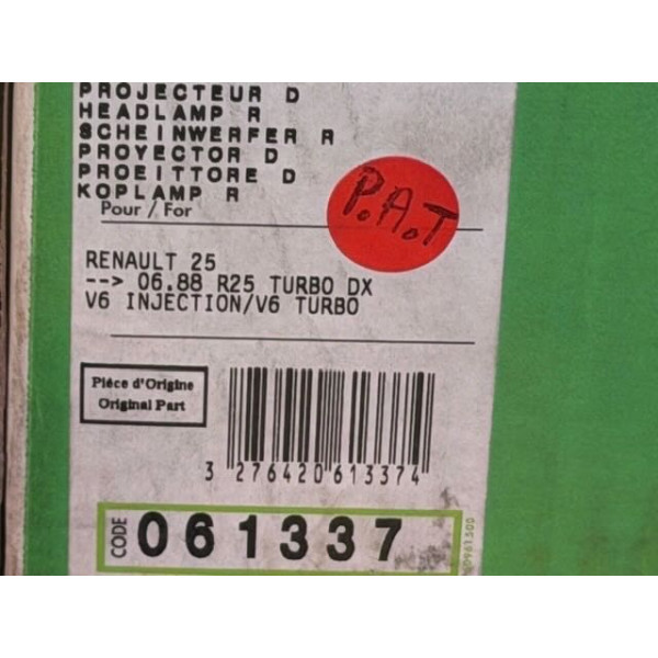 Renault 25 turbo DX V6 turbo jeu de 2 optiques de phares projecteur Valeo neuf