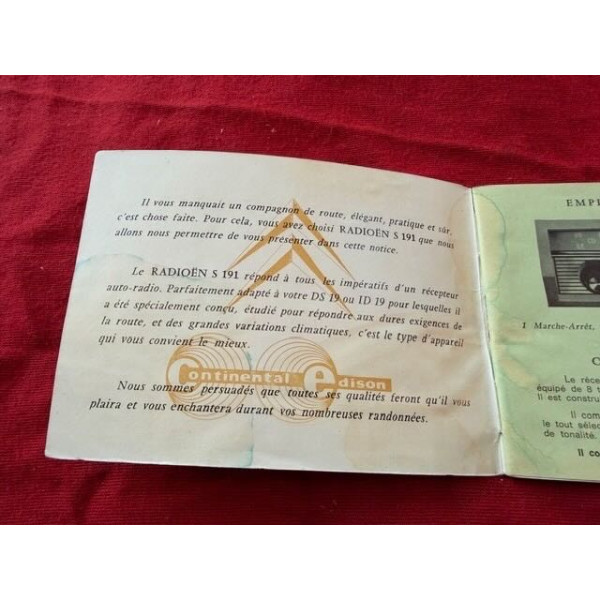 Notice d'emploi originale Radioen S191 Citroën ID DS 19 ou 21 1967