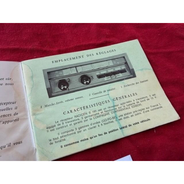 Notice d'emploi originale Radioen S191 Citroën ID DS 19 ou 21 1967
