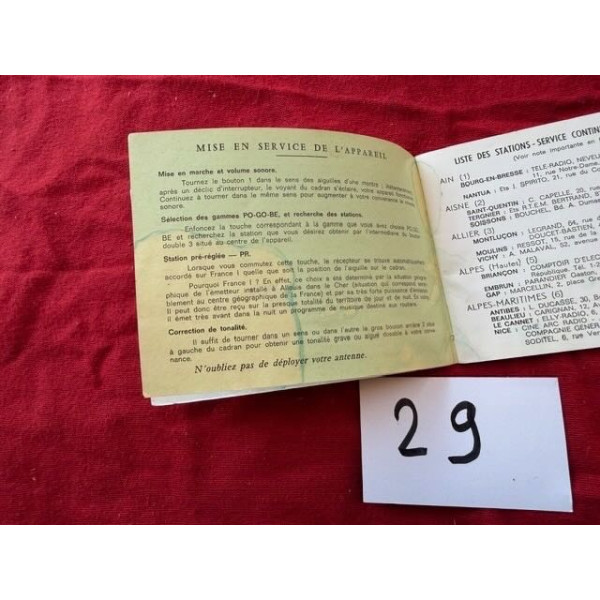 Notice d'emploi originale Radioen S191 Citroën ID DS 19 ou 21 1967