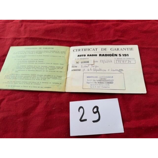 Notice d'emploi originale Radioen S191 Citroën ID DS 19 ou 21 1967