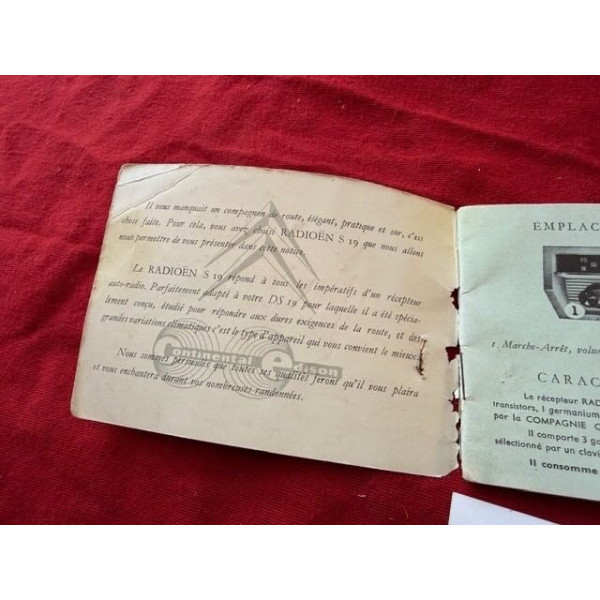 Notice d'emploi originale Radioen S19 Citroën ID DS 19 1963