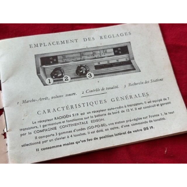 Notice d'emploi originale Radioen S19 Citroën ID DS 19 1963