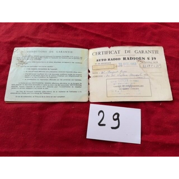 Notice d'emploi originale Radioen S19 Citroën ID DS 19 1963