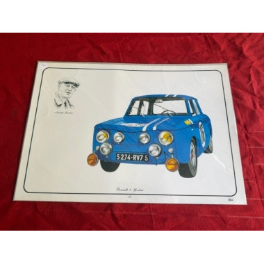 Poster lithographie Renault 8 Gordini + Amédée Gordini