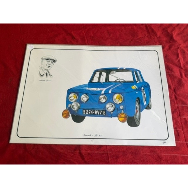 Poster lithographie Renault 8 Gordini + Amédée Gordini