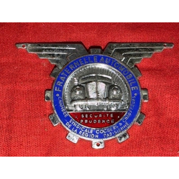Badge de rally véhicule ancien Syndicale cochers et chauffeurs région parisienne