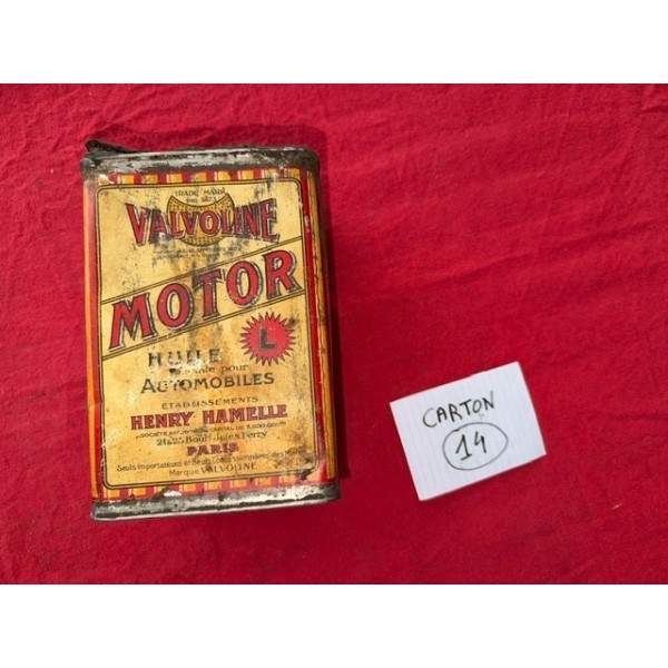 Bidon ancien Valvoline Motor ancien format années 20 Henry Hamelle Automobilia