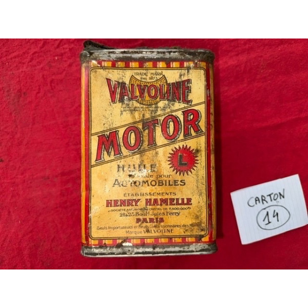 Bidon ancien Valvoline Motor ancien format années 20 Henry Hamelle Automobilia