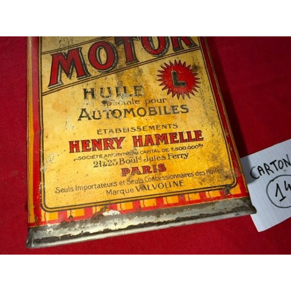 Bidon ancien Valvoline Motor ancien format années 20 Henry Hamelle Automobilia