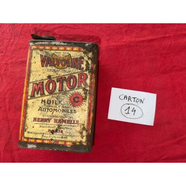 Bidon ancien Valvoline Motor ancien format années 20 Henry Hamelle Automobilia
