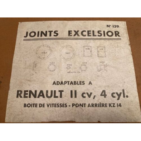 POCHETTE DE JOINTS D'ANCETRES NEUF D'EPOQUE EXCELSIOR RENAULT 11CV