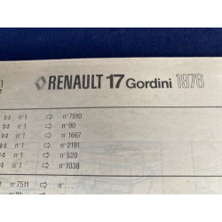 MANUEL PIECES DE RECHANGE RENAULT 17 GORDINI 1976